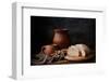 Homemade Bread and Vintage Ceramic Kitchenware on an Old Wooden Table. Artistic Still Life in Vinta-Eleonora Grigorjeva-Framed Photographic Print