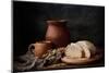 Homemade Bread and Vintage Ceramic Kitchenware on an Old Wooden Table. Artistic Still Life in Vinta-Eleonora Grigorjeva-Mounted Photographic Print