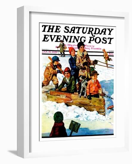 "Homemade Sleigh," Saturday Evening Post Cover, January 19, 1929-Eugene Iverd-Framed Giclee Print