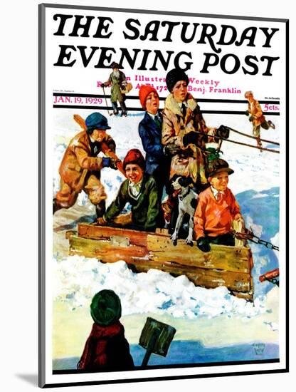 "Homemade Sleigh," Saturday Evening Post Cover, January 19, 1929-Eugene Iverd-Mounted Giclee Print