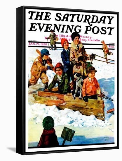 "Homemade Sleigh," Saturday Evening Post Cover, January 19, 1929-Eugene Iverd-Framed Stretched Canvas