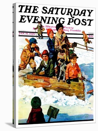 "Homemade Sleigh," Saturday Evening Post Cover, January 19, 1929-Eugene Iverd-Stretched Canvas