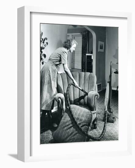 Homemaker Vacuuming, USA, 1950-null-Framed Photographic Print