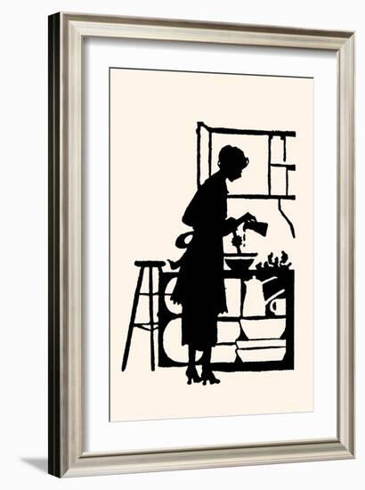 Homemaker Waters Plants in a Home-Maxfield Parrish-Framed Art Print
