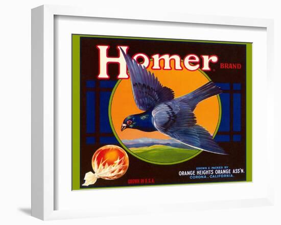 Homer Pigeon Label-null-Framed Art Print