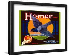 Homer Pigeon Label-null-Framed Art Print