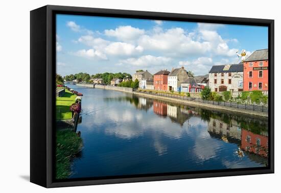 Homes line a canal in Kilkenny, County Kilkenny, Leinster, Republic of Ireland, Europe-Logan Brown-Framed Stretched Canvas