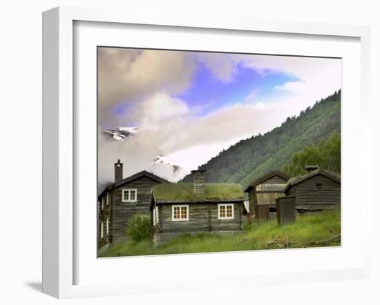 Homestead from Lom across Mt. Sognefjellet, Norway-Russell Young-Framed Premium Photographic Print