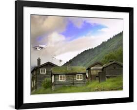 Homestead from Lom across Mt. Sognefjellet, Norway-Russell Young-Framed Premium Photographic Print