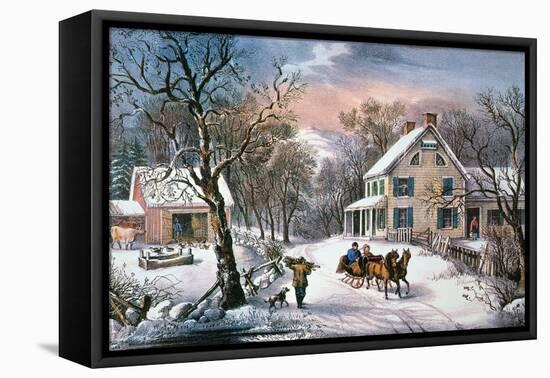 Homestead Winter, 1868-Currier & Ives-Framed Stretched Canvas