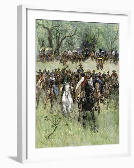 Homesteaders' Charge at the Start Signal, Western Oklahoma Land Rush, 1891-null-Framed Giclee Print