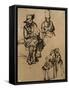 Homme assis, homme en buste coiffé d'un bonnet, et deux enfants-Rembrandt van Rijn-Framed Stretched Canvas