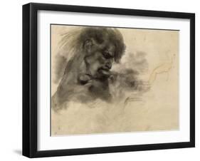 Homme nu, en buste, de profil à droite, mordant et s'agrippant; étude pour "La Barque de Dante"-Eugene Delacroix-Framed Giclee Print