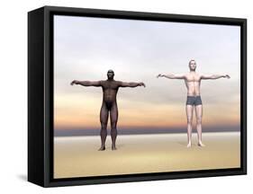 Homo Erectus Man Next to Modern Human Being-null-Framed Stretched Canvas