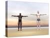 Homo Erectus Man Next to Modern Human Being-null-Stretched Canvas