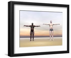 Homo Erectus Man Next to Modern Human Being-null-Framed Art Print