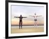 Homo Erectus Man Next to Modern Human Being-null-Framed Art Print