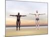 Homo Erectus Man Next to Modern Human Being-null-Mounted Art Print