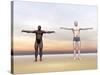 Homo Erectus Man Next to Modern Human Being-null-Stretched Canvas