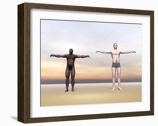 Homo Erectus Man Next to Modern Human Being-null-Framed Art Print