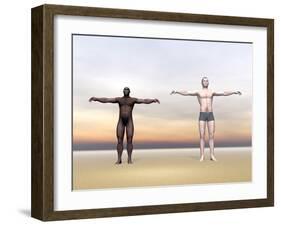 Homo Erectus Man Next to Modern Human Being-null-Framed Art Print