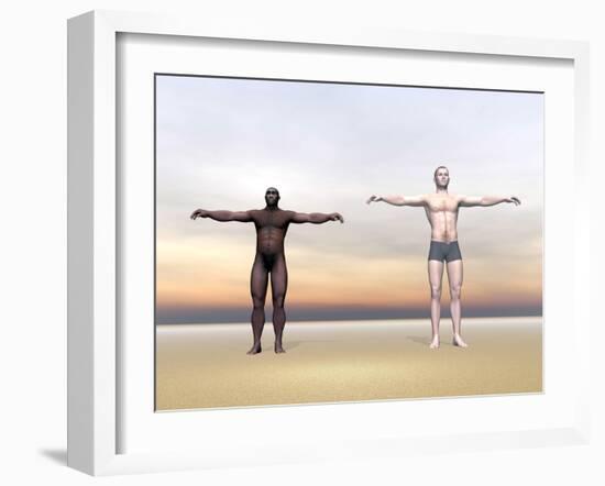 Homo Erectus Man Next to Modern Human Being-null-Framed Art Print