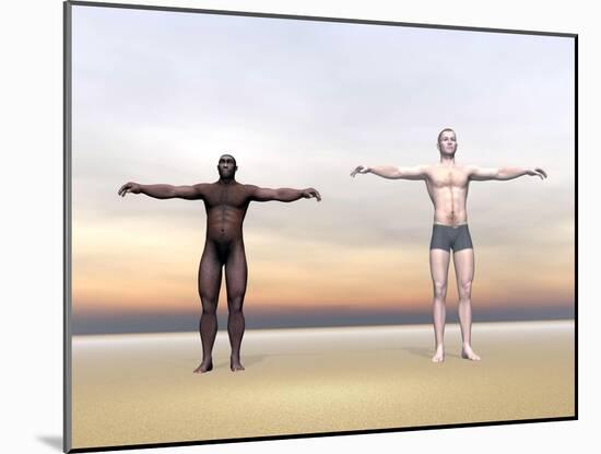 Homo Erectus Man Next to Modern Human Being-null-Mounted Art Print