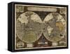 Hondius map of the World 1595-Vintage Lavoie-Framed Stretched Canvas