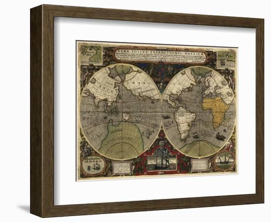 Hondius map of the World 1595-Vintage Lavoie-Framed Giclee Print