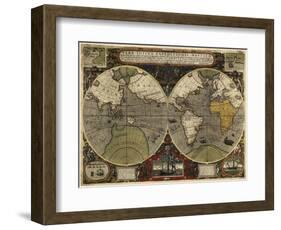 Hondius map of the World 1595-Vintage Lavoie-Framed Giclee Print