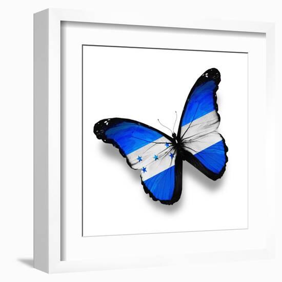 Honduras Flag Butterfly, Isolated On White-suns_luck-Framed Art Print