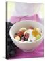 Honey Running onto Fruit Muesli with Yoghurt-null-Stretched Canvas