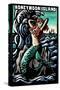 Honeymoon Island, Florida - Mermaid - Scratchboard-Lantern Press-Stretched Canvas