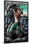 Honeymoon Island, Florida - Mermaid - Scratchboard-Lantern Press-Mounted Art Print