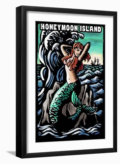 Honeymoon Island, Florida - Mermaid - Scratchboard-Lantern Press-Framed Art Print