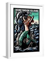 Honeymoon Island, Florida - Mermaid - Scratchboard-Lantern Press-Framed Art Print
