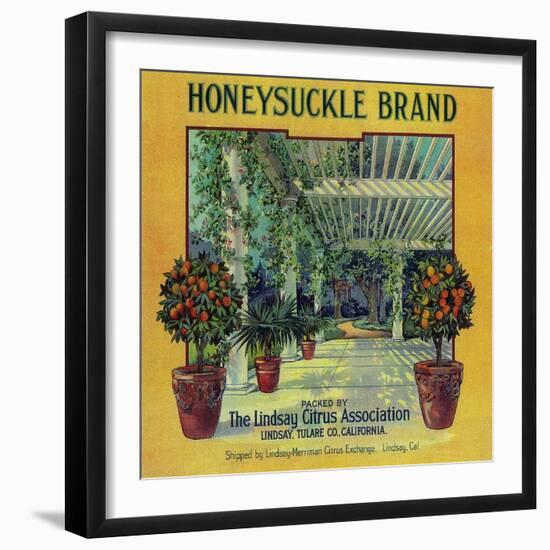 Honeysuckle Orange Label - Lindsay, CA-Lantern Press-Framed Art Print