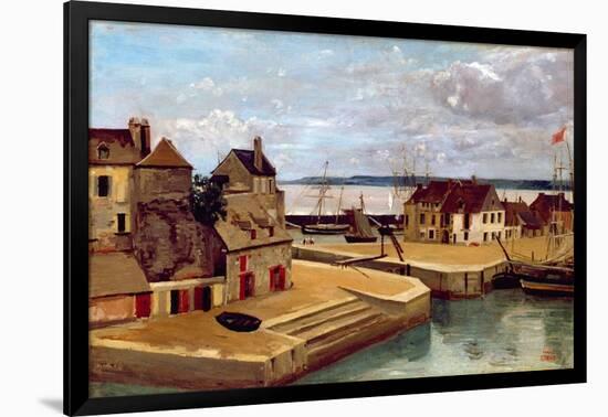 Honfleur, Houses on the Quay, 1830 (Oil on Canvas)-Jean Baptiste Camille Corot-Framed Giclee Print