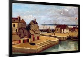 Honfleur, Houses on the Quay, 1830 (Oil on Canvas)-Jean Baptiste Camille Corot-Framed Giclee Print