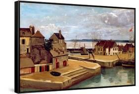 Honfleur, Houses on the Quay, 1830 (Oil on Canvas)-Jean Baptiste Camille Corot-Framed Stretched Canvas