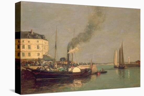 Honfleur. La Jetee, 1854-57 (Oil on Panel)-Eugène Boudin-Stretched Canvas