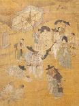 Promenade of a Notable, from Genre Scenes, 8 Panel Screen, Ink and Colour on Silk, Korea, Detail-Hong-Do Kim-Stretched Canvas
