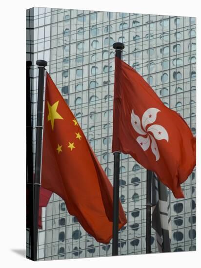 Hong Kong and Chinese Flags Fly in Central, Hong Kong, China-Amanda Hall-Stretched Canvas