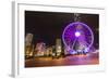 Hong Kong, China. Night Skyline with New Ferris Wheel and Twilight , Purple-Bill Bachmann-Framed Photographic Print