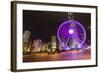 Hong Kong, China. Night Skyline with New Ferris Wheel and Twilight , Purple-Bill Bachmann-Framed Photographic Print