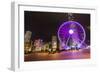 Hong Kong, China. Night Skyline with New Ferris Wheel and Twilight , Purple-Bill Bachmann-Framed Photographic Print