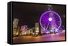 Hong Kong, China. Night Skyline with New Ferris Wheel and Twilight , Purple-Bill Bachmann-Framed Stretched Canvas