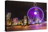 Hong Kong, China. Night Skyline with New Ferris Wheel and Twilight , Purple-Bill Bachmann-Stretched Canvas