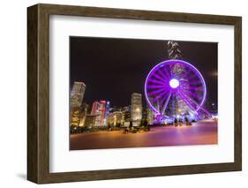 Hong Kong, China. Night Skyline with New Ferris Wheel and Twilight , Purple-Bill Bachmann-Framed Photographic Print