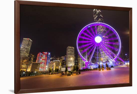 Hong Kong, China. Night Skyline with New Ferris Wheel and Twilight , Purple-Bill Bachmann-Framed Photographic Print